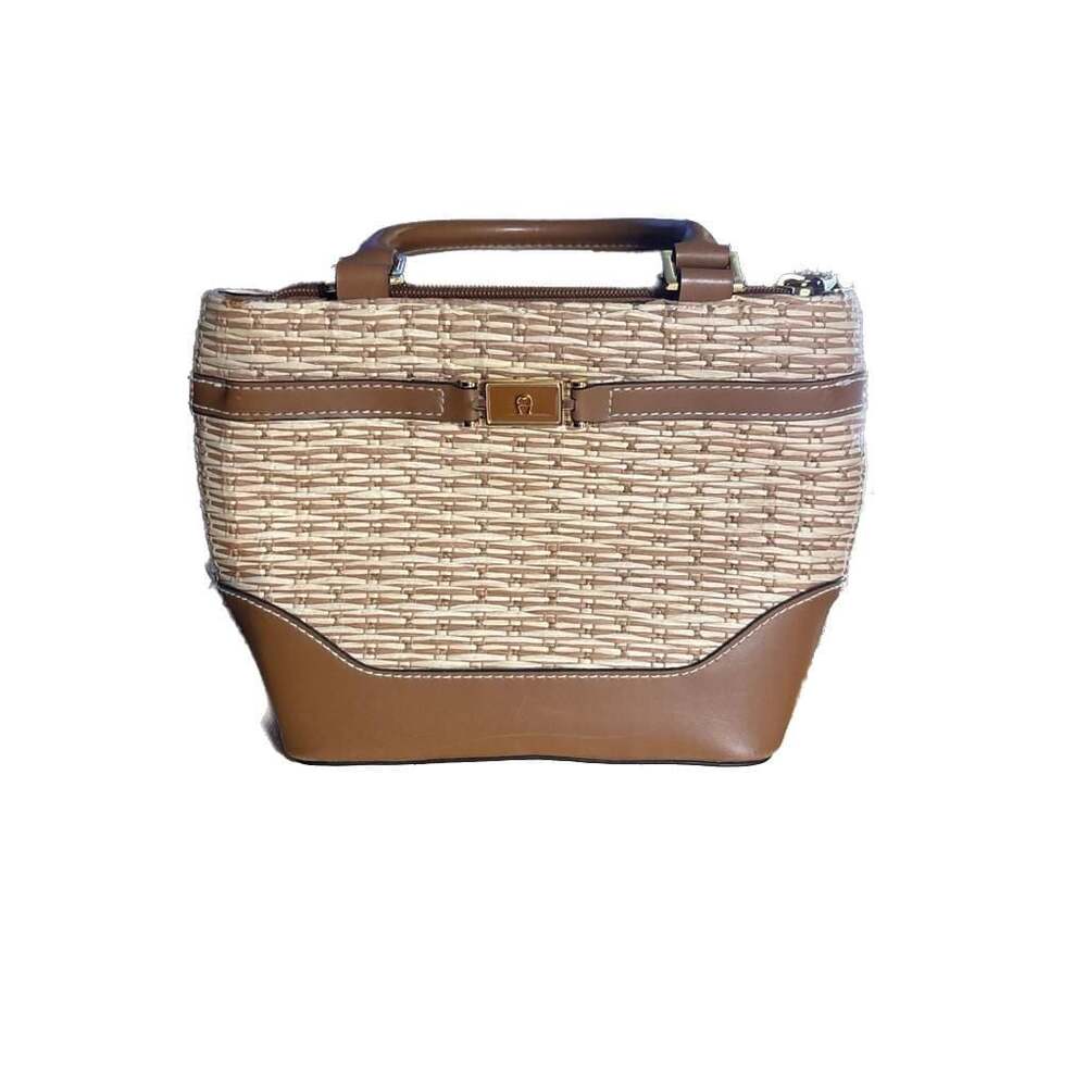 SOLD Vintage Etienne Aigner Woven Straw and Tan Leather Satchel Handbag SOLD